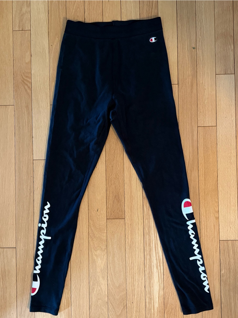 Champion Black Leggings with White & Red Logos